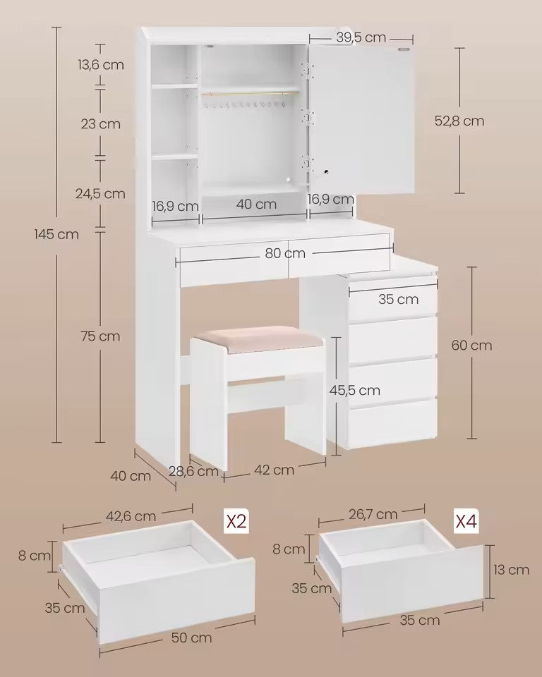 Coiffeuse Vanytia Candy – Coiffeuse avec miroir LED et rangements latéraux