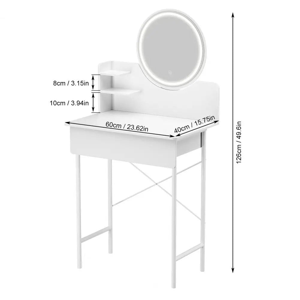 Coiffeuse Enfant Vanytia Céleste – Coiffeuse compacte avec miroir rond et étagères de rangement