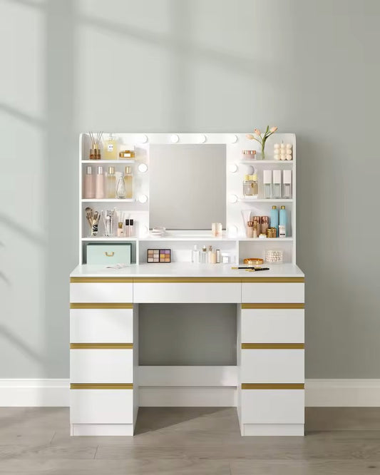 Coiffeuse Vanytia Signature – Coiffeuse avec miroir lumineux et rangements intégrés