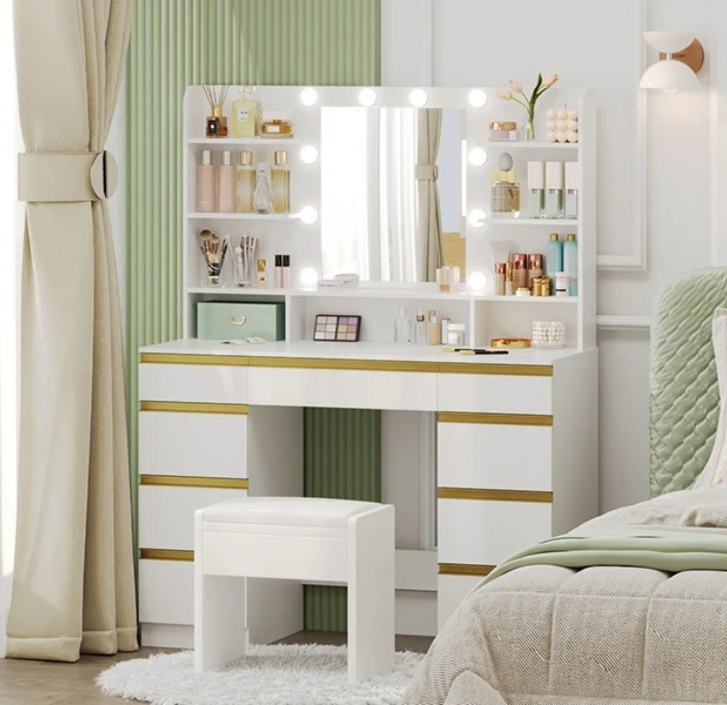 Coiffeuse Vanytia Signature – Coiffeuse avec miroir lumineux et rangements intégrés